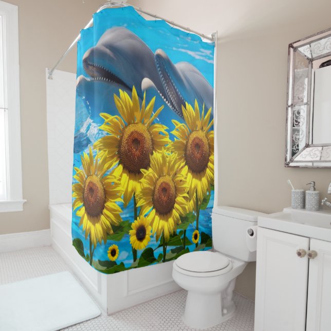 Sunflower Dolphin Shower Curtain (In Situ)