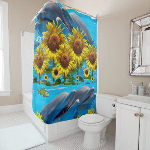 Sunflower Dolphin Shower Curtain