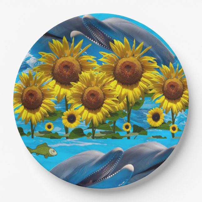 Sunflower Dolphins Paper Plates (Front)