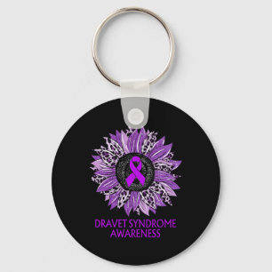 Sunflower Dravet Syndrome Awareness Purple Ribbon  Key Ring