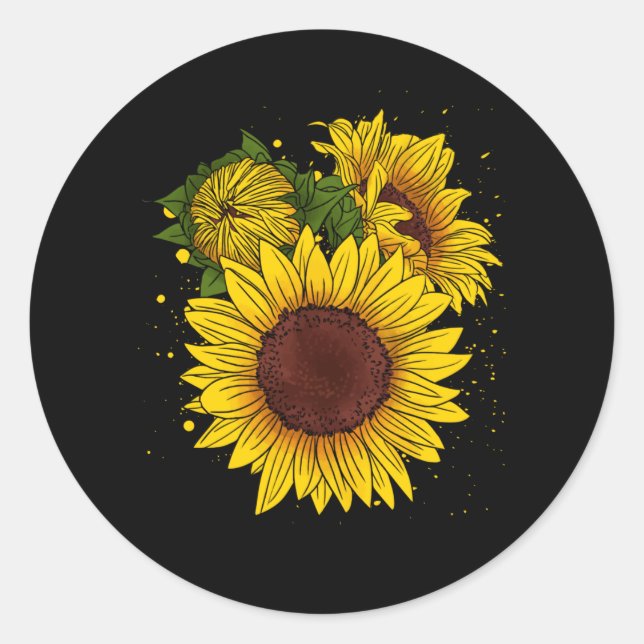 Sunflower Drawing Cute Flower Gardening Classic Round Sticker (Front)