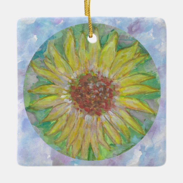 Sunflower Dream Circle with Lavender Art Ornament (Front)