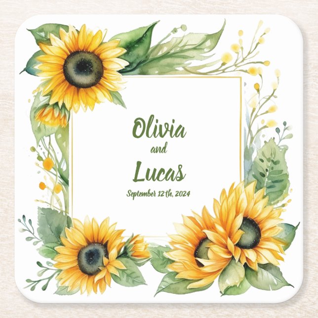 Sunflower Dreams: Personalized Wedding Coaster (Front)