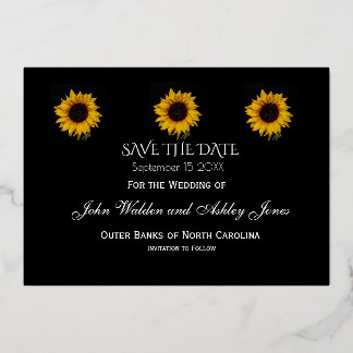 Sunflower Droplets Save The Date Foil Postcard