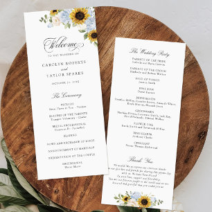 Sunflower Dusty Blue Floral Rustic Wedding Program Programme