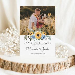 Sunflower Dusty Blue Floral Save The Date