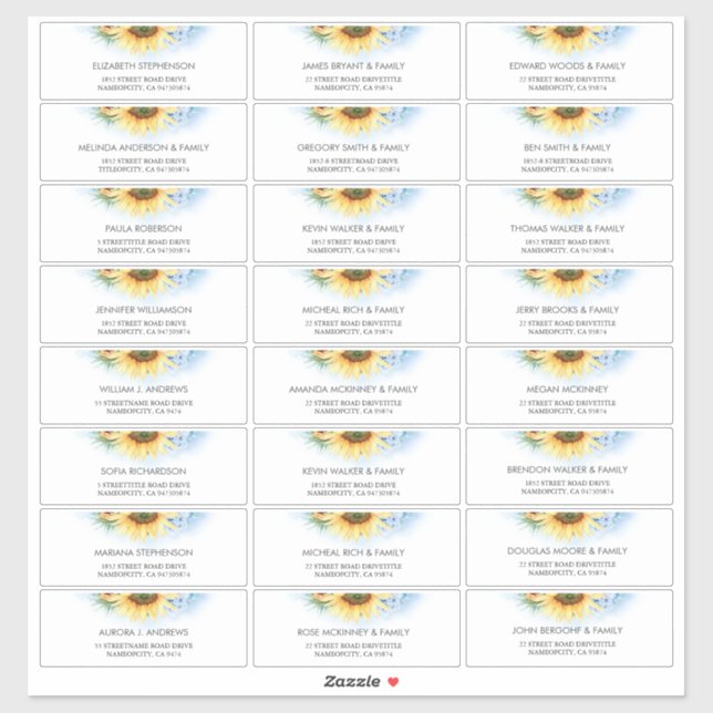 Sunflower Dusty Blue Guest Names Address Labels (Sheet)