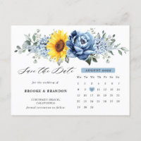 Sunflower Dusty Blue Peony Calendar Save the Date 