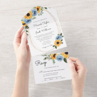 Sunflower Dusty Blue Rustic Roses Wedding