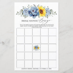 Sunflower Dusty Blue Slate Bridal Shower Bingo