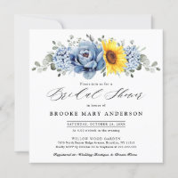 Sunflower Dusty Blue Slate Peony  Bridal Shower