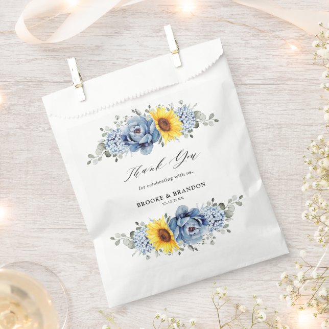 Sunflower Dusty Blue Slate Peony Floral Wedding Favour Bags (Clipped)