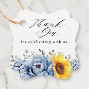 Sunflower Dusty Blue Slate Peony Floral Wedding Favour Tags
