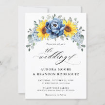 Sunflower Dusty Blue Slate Peony Floral Wedding   