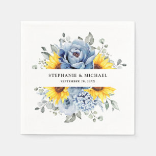 Sunflower Dusty Blue Slate Peony Floral Wedding Napkin