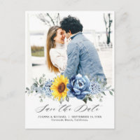 Sunflower Dusty Blue Slate Peony Save the Date