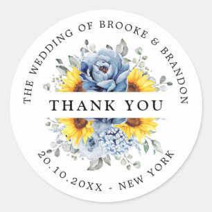 Sunflower Dusty Blue Slate Peony Thank you  Classic Round Sticker