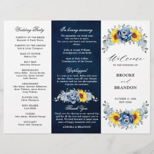 Sunflower Dusty Blue Slate Peony Wedding Program