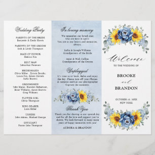 Sunflower Dusty Blue Slate Peony Wedding Program