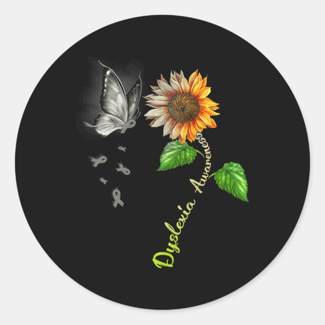 Sunflower Dyslexia Awareness  Classic Round Sticker (Front)