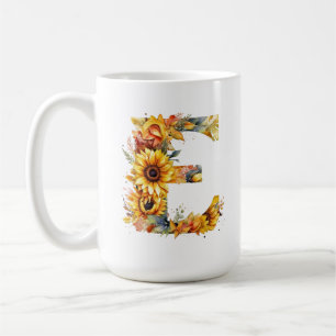 Sunflower E Letter Graphic Shirt for Women Cute Coffee Mug