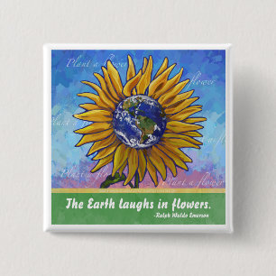 Sunflower Earth Art 15 Cm Square Badge
