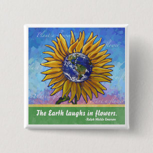 Sunflower Earth Art 15 Cm Square Badge
