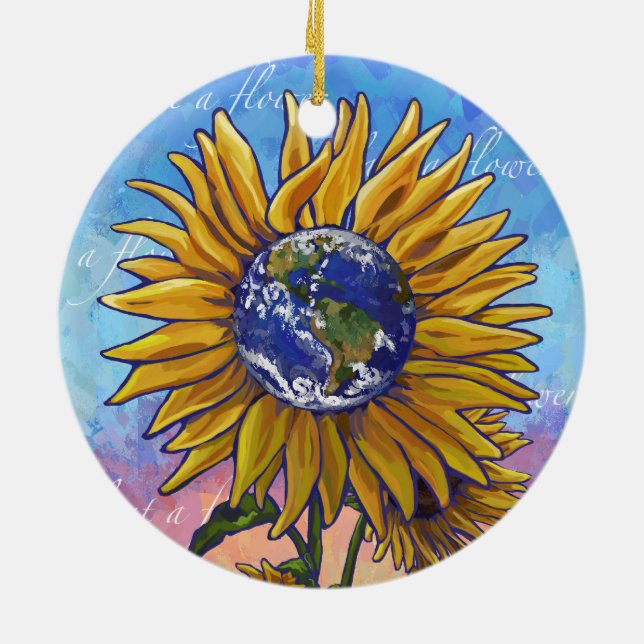 Sunflower Earth Art Ceramic Tree Decoration (Back)