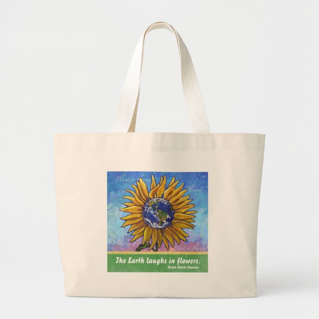 Sunflower Earth Art Large Tote Bag (Front)