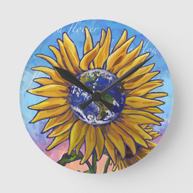 Sunflower Earth Art Round Clock (Front)