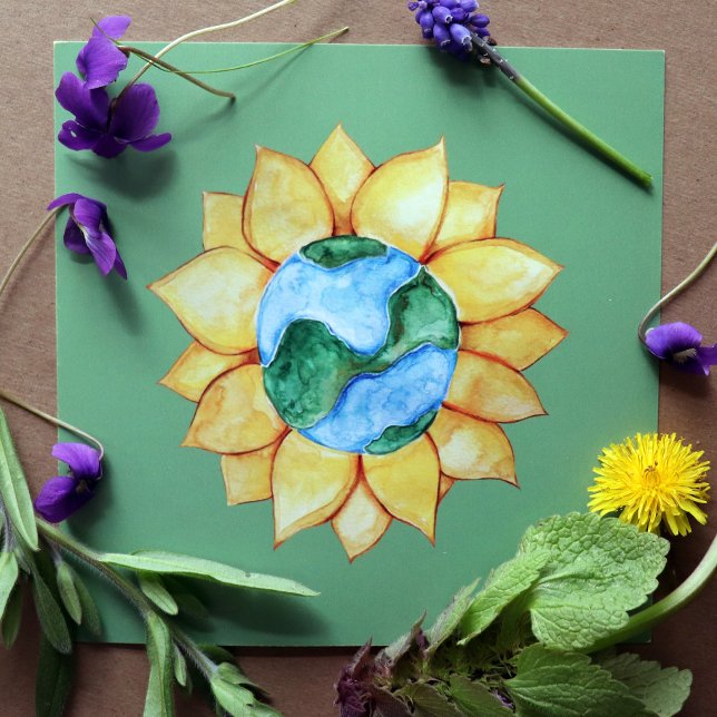 Sunflower Earth Day Art watercolor Sunflowers Poster (Creator Uploaded)