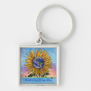 Sunflower Earth Day Every Day Keychain