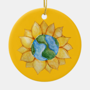 Sunflower Earth Day Sunny Summertime Earthy        Ceramic Tree Decoration