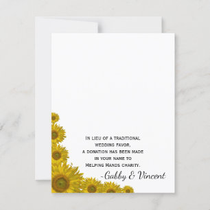 Sunflower Edge Wedding Charity Favour Card
