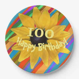 Sunflower Editable Year Birthday  Paper Plate