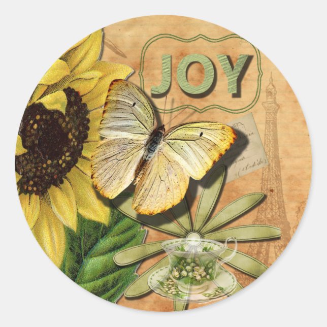 Sunflower & Eiffel Tower Classic Round Sticker (Front)