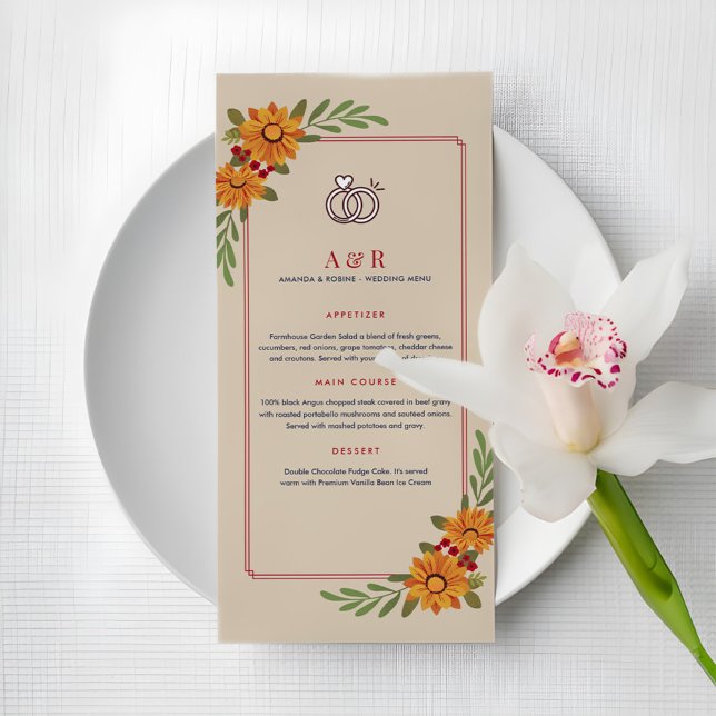 Sunflower Elegance Simple Wedding Menu (Creator Uploaded)