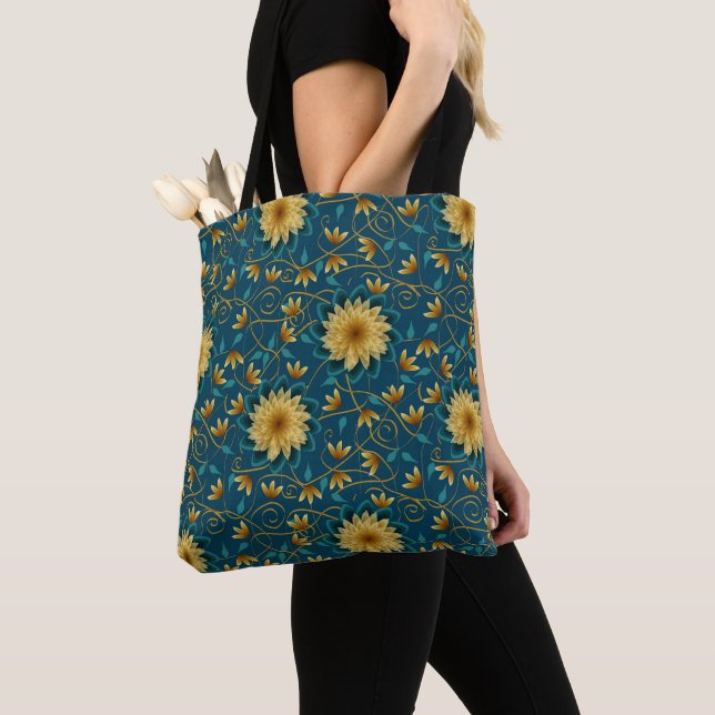 Sunflower elegance – vibrant floral pattern tote bag (Close Up)