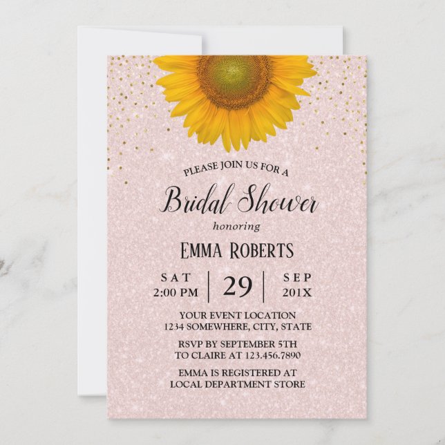 Sunflower Elegant Blush Pink Bridal Shower Invitation (Front)