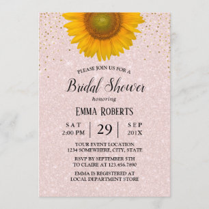 Sunflower Elegant Blush Pink Bridal Shower Invitation