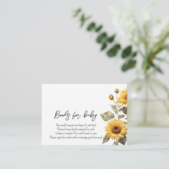 Sunflower Elegant Boho Baby Shower Books for Baby Enclosure Card (Standing Front)