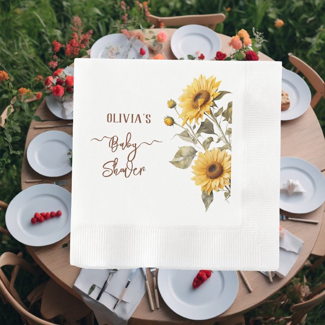 Sunflower Elegant Boho Floral Baby Shower Napkin (Creator Uploaded)