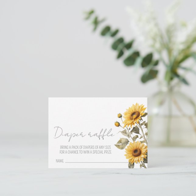 Sunflower Elegant Floral Baby Shower Diaper Raffle Enclosure Card (Standing Front)