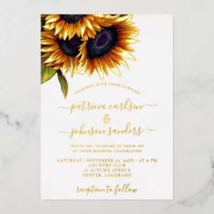 Sunflower elegant gold foil chic script wedding