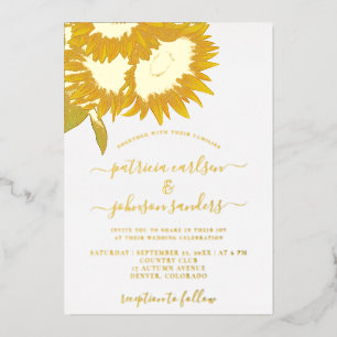 Sunflower elegant gold foil chic script wedding