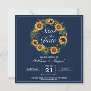 Sunflower Elegant Navy Blue Wedding Save The Date