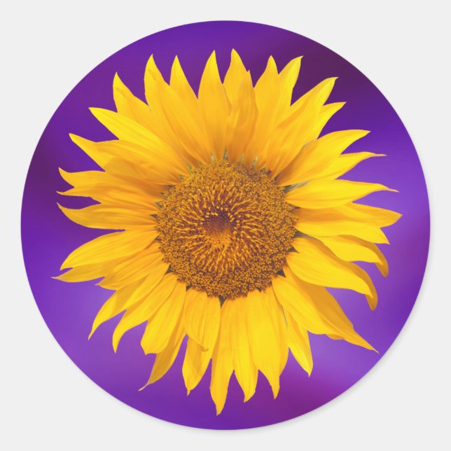 Sunflower Elegant Purple Wedding Favour Classic Round Sticker (Front)