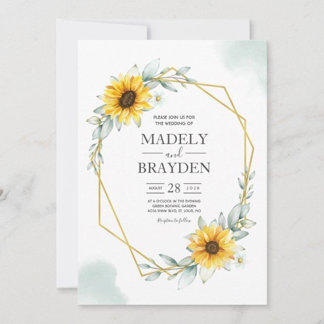 Sunflower Elegant Rustic Geometric Gold Invitation (Front)