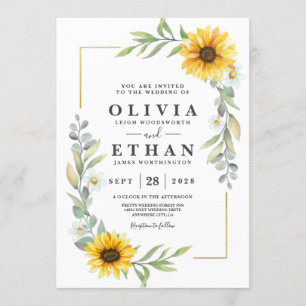 Sunflower Elegant Rustic Geometric Gold Invitation