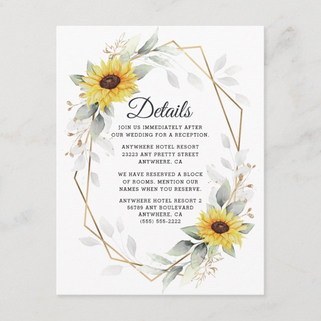 Sunflower Elegant Rustic Geometric Gold Wedding Enclosure Card (Front)